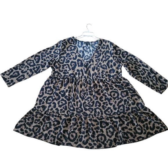 Shein Curve Plus Leopard Print A Line Tiered Ruffle Hem Dress 2X - Picture 3 of 7